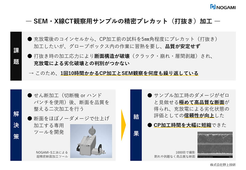 SEM・X線CT観察用サンプルの精密プレカット（打抜き）加工